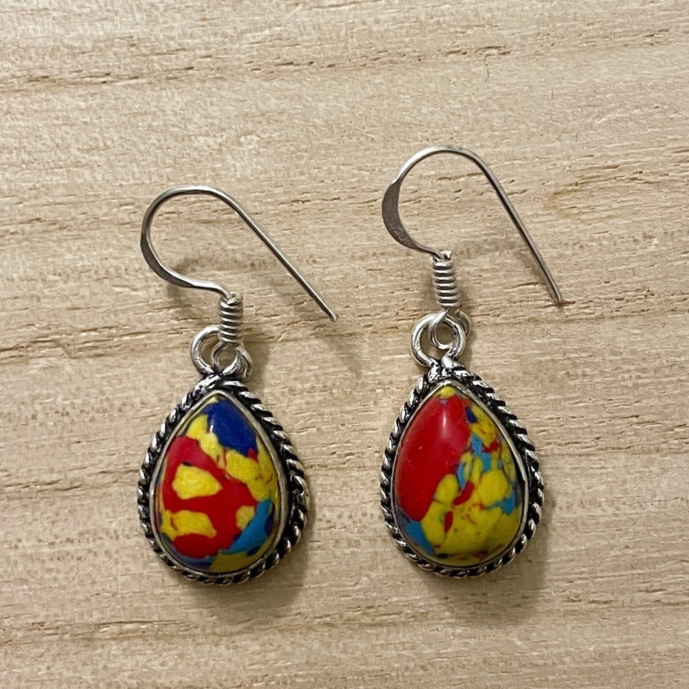 Colorful Teardrop Earrings with Silver Accents
